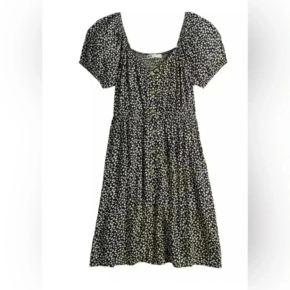 NWT Juniors' SO® Button-Front Babydoll Dress SIZE XXL Skater Dress black&white
